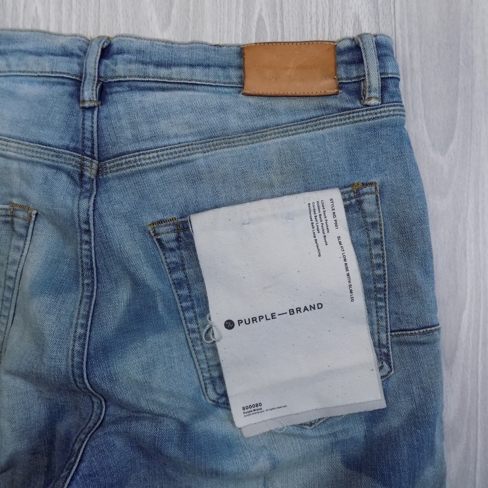 Purple Brand P001 Slim Fit Jeans Mens 34 Light Indigo Low Rise Tie Dye